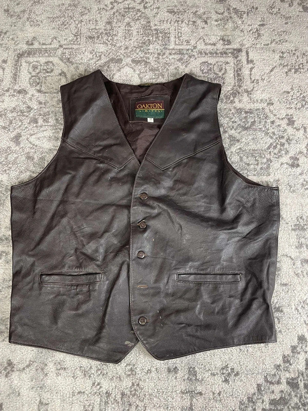 Veste en cuir sans manche style motard handmade streetwear y2k peinture moto XL n•380
