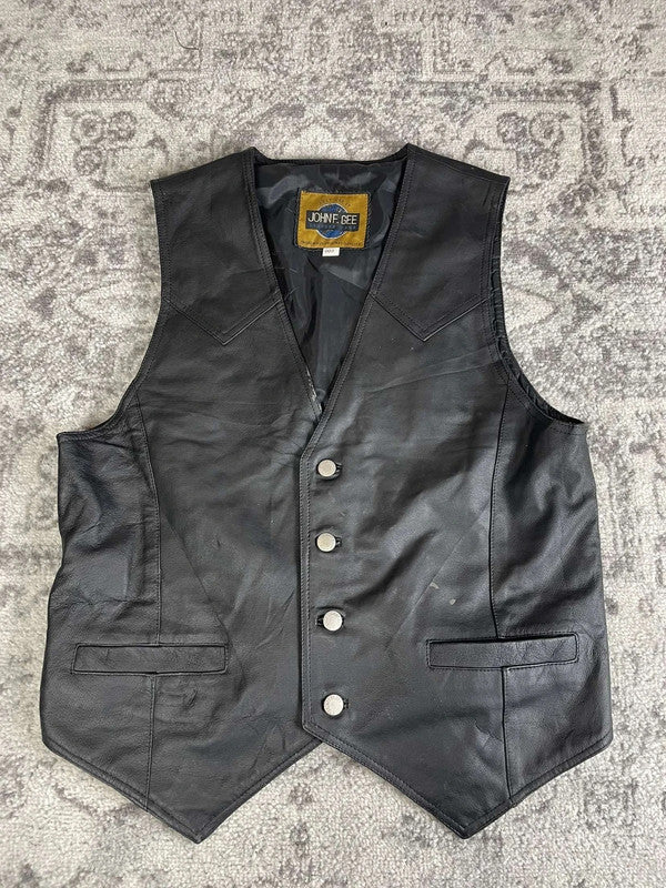 Veste en cuir sans manche style motard handmade streetwear y2k peinture moto L n•381