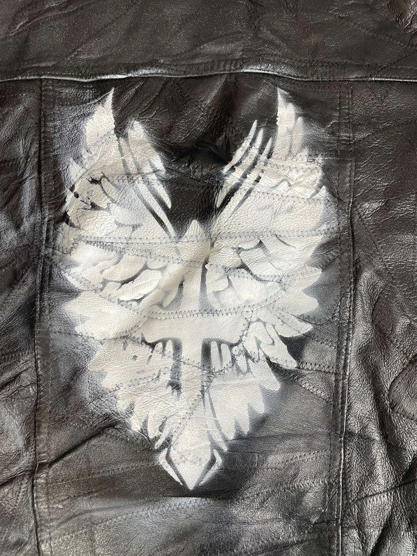 Veste en cuir sans manche style motard handmade streetwear y2k peinture moto XL n•382
