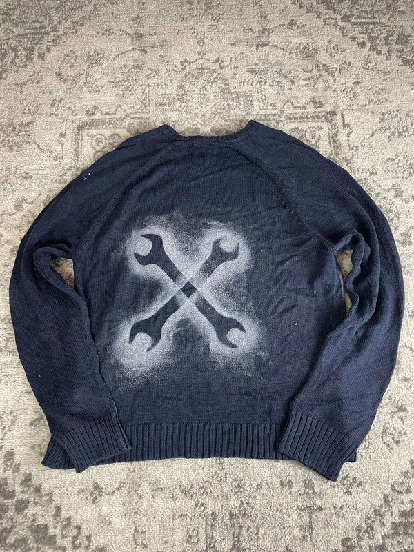 Sweat pull skater handmade streetwear style goth emo alt y2k peinture crewneck hiphop XL n•385