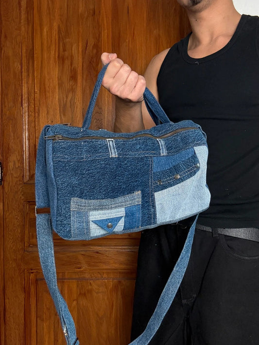 Sac à main en jean handmade multi-pocket upcyclé retravaillé en jean premium 100% Cotton