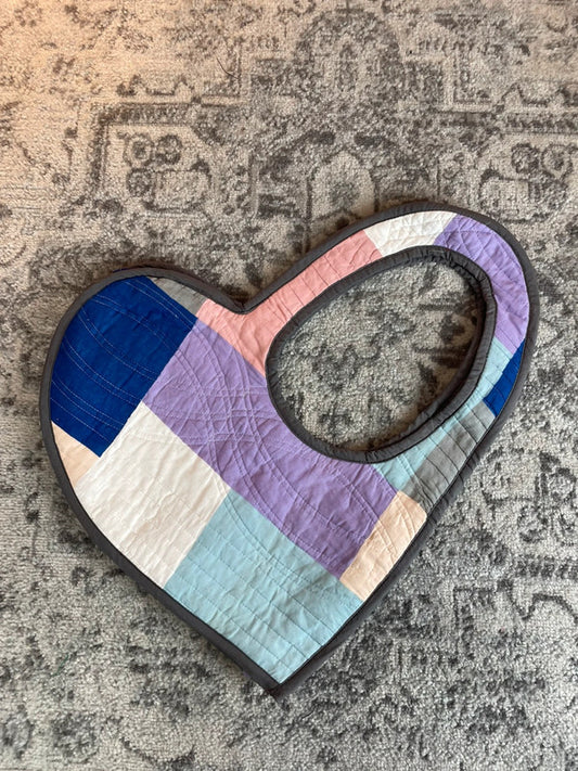 Sac fourre tout en toile matelassé en forme de cœur handmade upcyclé retravaillé premium n•357