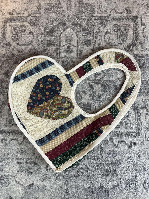 Sac fourre tout en toile matelassé en forme de cœur handmade upcyclé retravaillé premium n•363