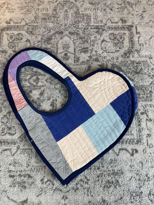 Sac fourre tout en toile matelassé en forme de cœur handmade upcyclé retravaillé premium n•364