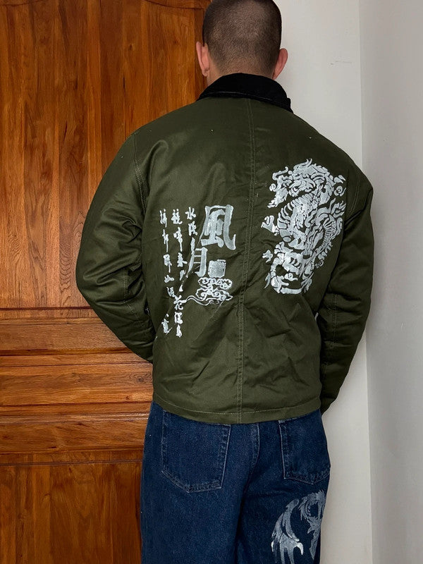 Veste Harrington matelassé en toile design streetwear y2k vintage hip-hop fait main taille M n•451