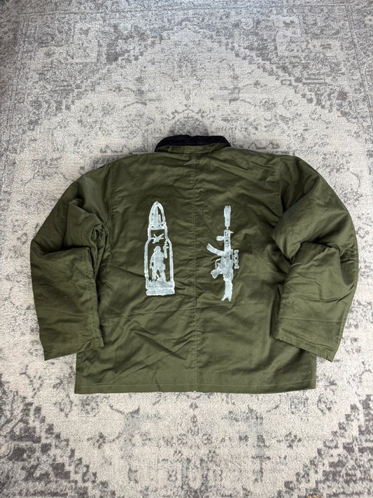 Veste Harrington matelassé en toile design streetwear y2k vintage hip-hop fait main taille L n•452