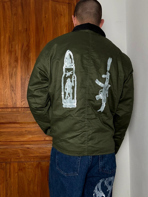 Veste Harrington matelassé en toile design streetwear y2k vintage hip-hop fait main taille L n•452