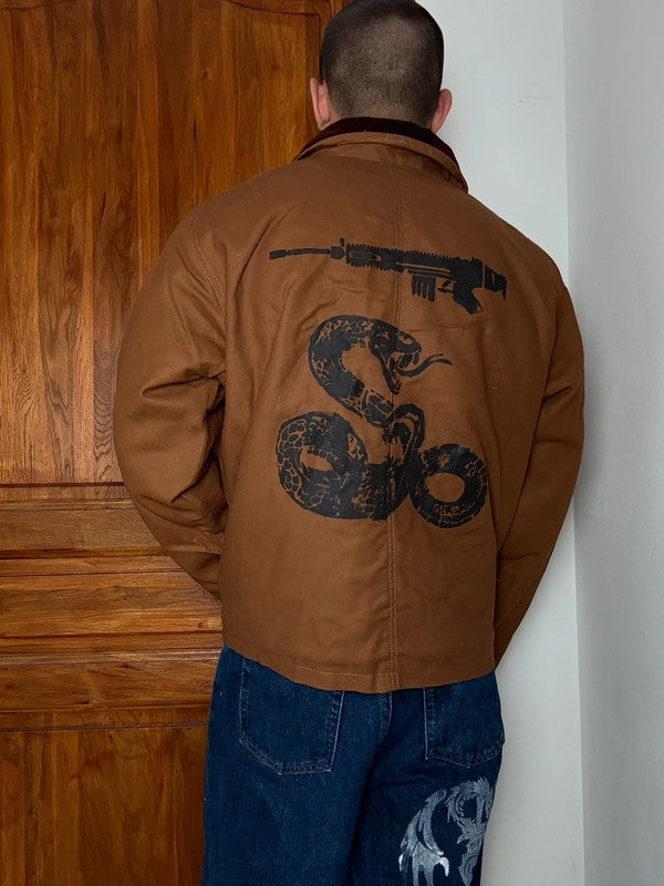 Veste Harrington matelassé en toile design streetwear y2k crop hip-hop fait main taille L n•453