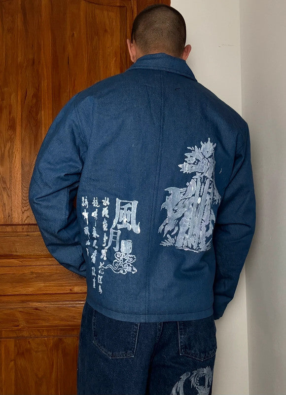 Veste Harrington crop matelassé en toile design streetwear y2k hip-hop fait main taille M n•455