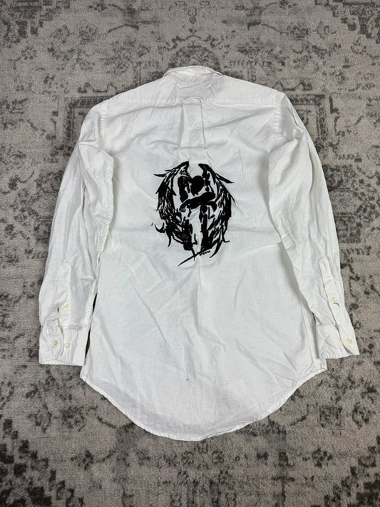 Chemise blanche design streetwear y2k hip-hop fait main taille M n•481