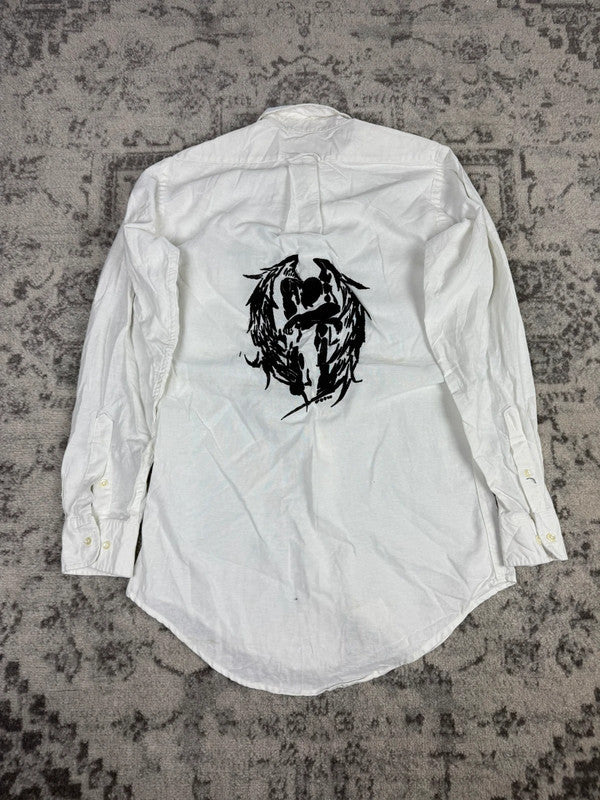 Chemise blanche design streetwear y2k hip-hop fait main taille M n•481