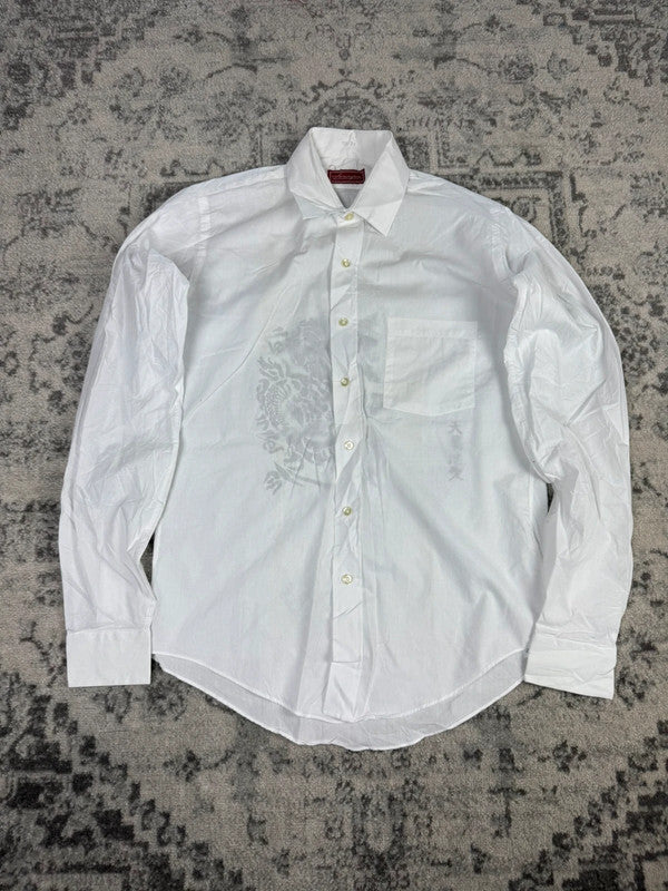 Chemise blanche design streetwear y2k hip-hop fait main taille L n•482