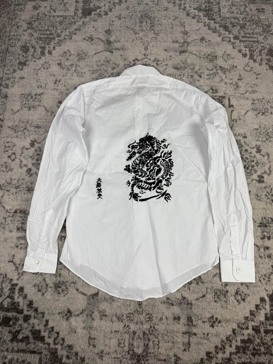 Chemise blanche design streetwear y2k hip-hop fait main taille L n•482