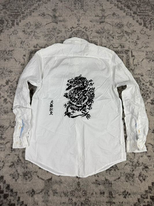 Chemise blanche design streetwear y2k hip-hop fait main taille M n•483