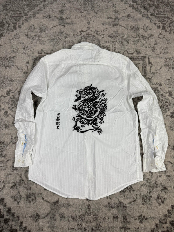 Chemise blanche design streetwear y2k hip-hop fait main taille M n•483