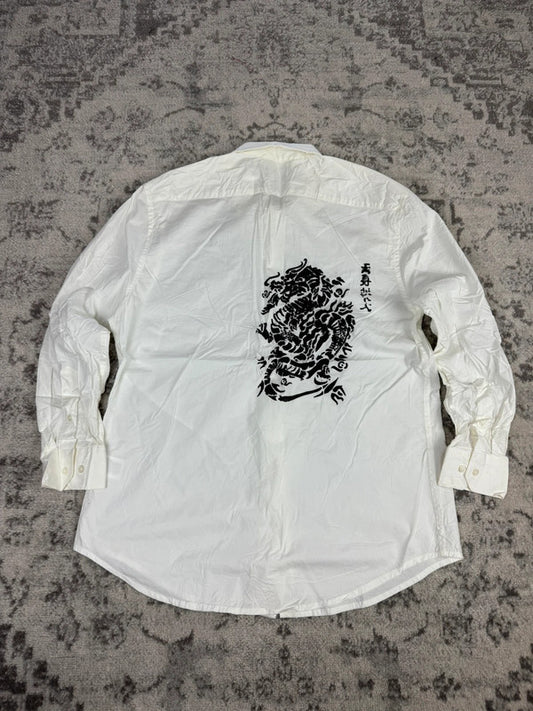 Chemise blanche design streetwear y2k hip-hop fait main taille L n•484