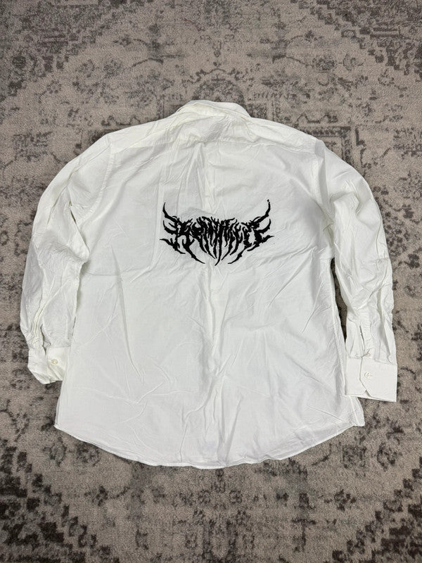 Chemise blanche design streetwear y2k hip-hop fait main taille XL n•485