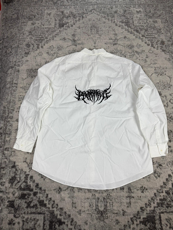 Chemise blanche design streetwear y2k hip-hop fait main taille XXL n•486