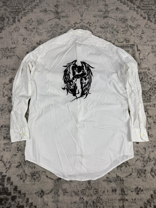 Chemise blanche design streetwear y2k hip-hop fait main taille M n•487