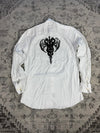 Chemise blanche design streetwear y2k hip-hop fait main taille M n•488