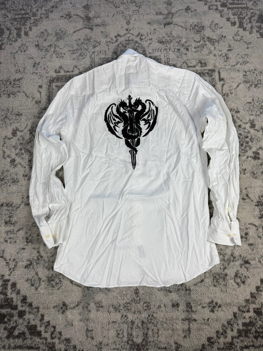 Chemise blanche design streetwear y2k hip-hop fait main taille M n•488