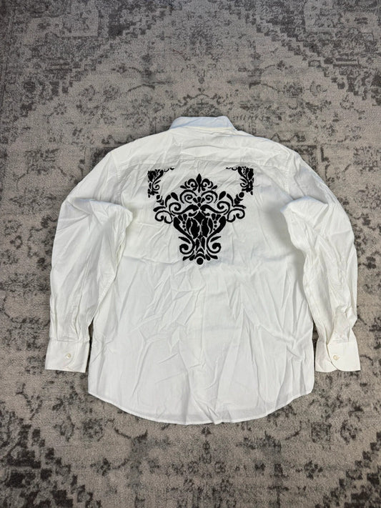 Chemise blanche design streetwear y2k hip-hop fait main taille M n•489