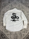 Chemise blanche col mao design streetwear y2k hip-hop fait main taille L n•490