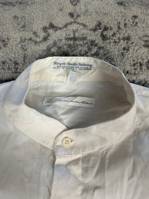 Chemise blanche col mao design streetwear y2k hip-hop fait main taille L n•490