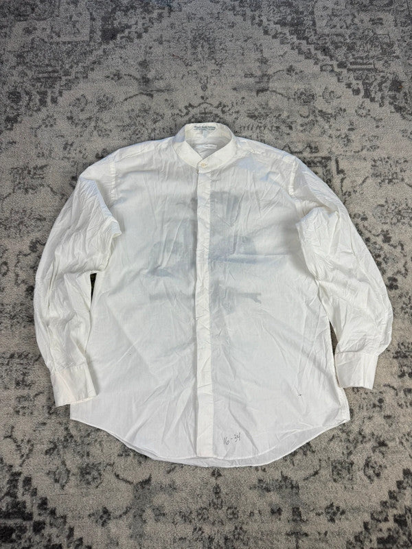 Chemise blanche col mao design streetwear y2k hip-hop fait main taille L n•490