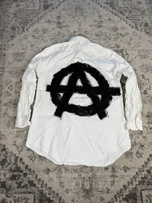 Chemise blanche design streetwear y2k hip-hop fait main taille XL n•491