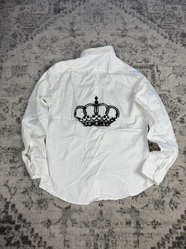 Chemise blanche design streetwear y2k hip-hop fait main taille M n•492