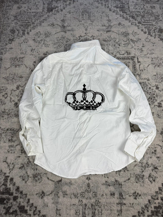 Chemise blanche design streetwear y2k hip-hop fait main taille M n•492