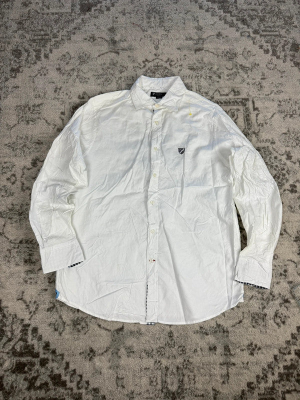 Chemise blanche design streetwear y2k hip-hop fait main taille M n•493