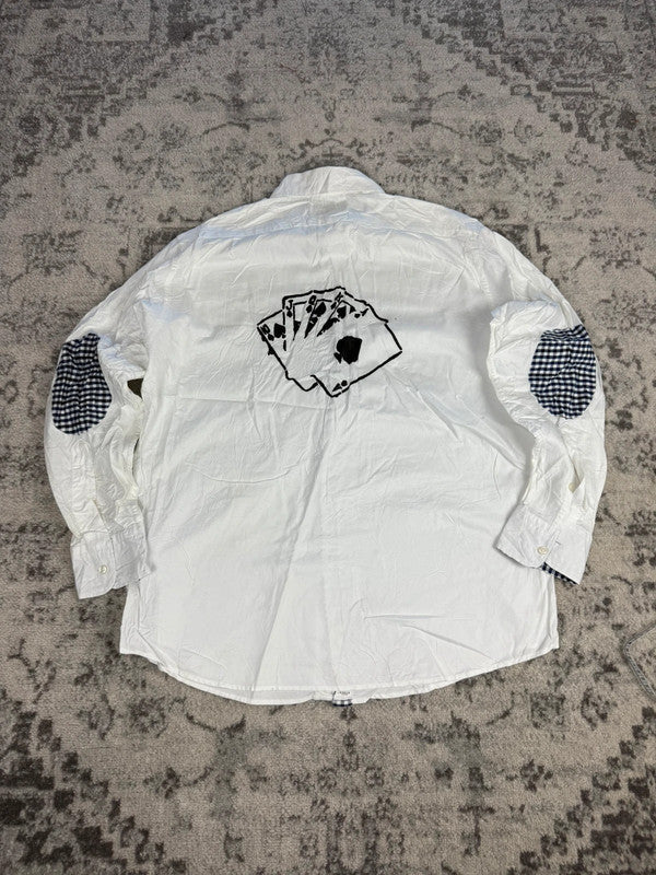 Chemise blanche design streetwear y2k hip-hop fait main taille M n•493