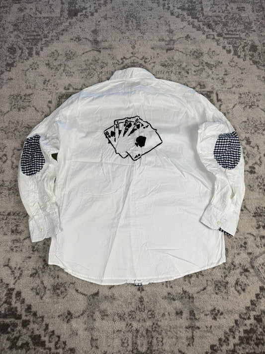 Chemise blanche design streetwear y2k hip-hop fait main taille M n•493