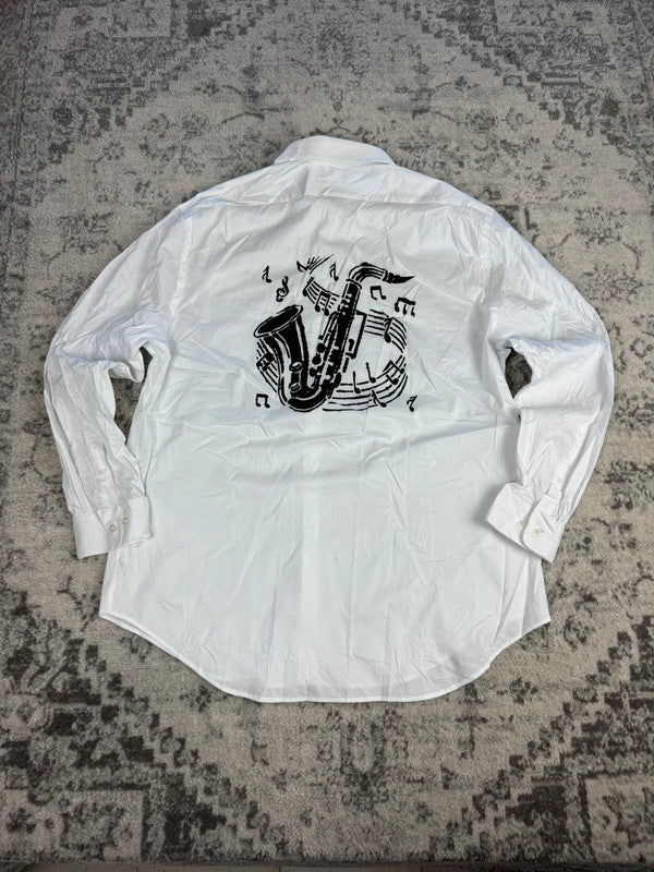 Chemise blanche design streetwear y2k hip-hop fait main taille XXL n•494