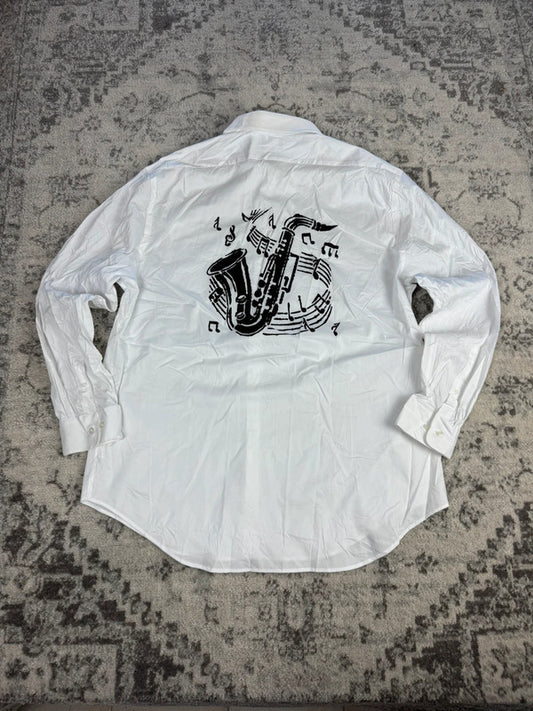 Chemise blanche design streetwear y2k hip-hop fait main taille XXL n•494