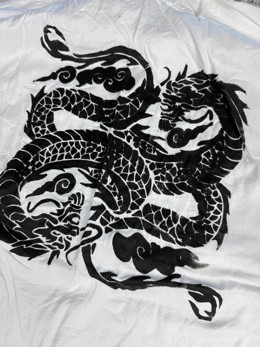 Chemise blanche design streetwear y2k hip-hop fait main taille XXL n•495