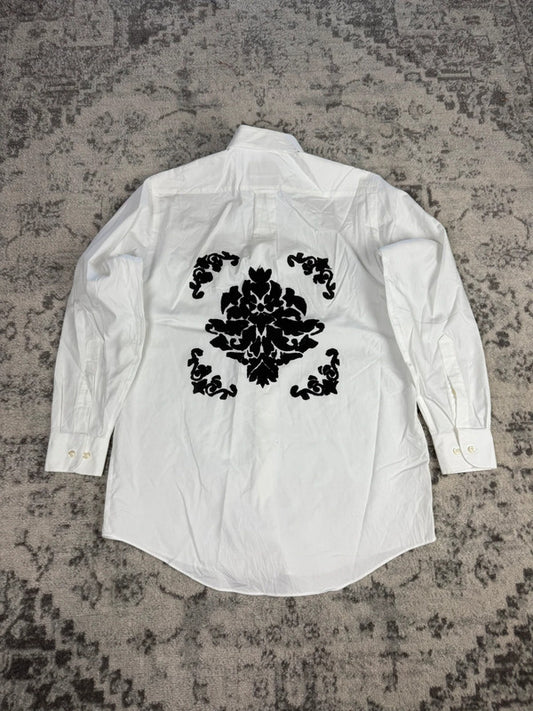 Chemise blanche design streetwear y2k hip-hop fait main taille M n•496