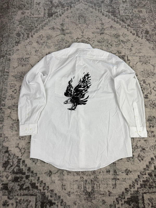 Chemise blanche design streetwear y2k hip-hop fait main taille XL n•497