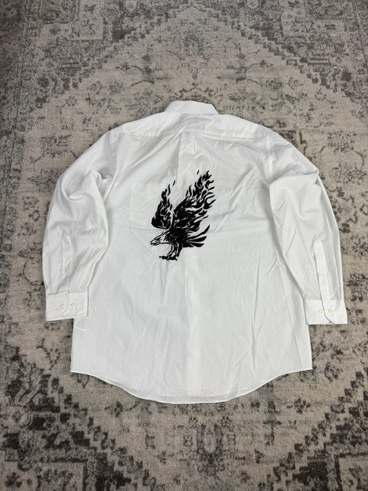 Chemise blanche design streetwear y2k hip-hop fait main taille XL n•497