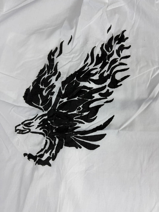 Chemise blanche design streetwear y2k hip-hop fait main taille XL n•497