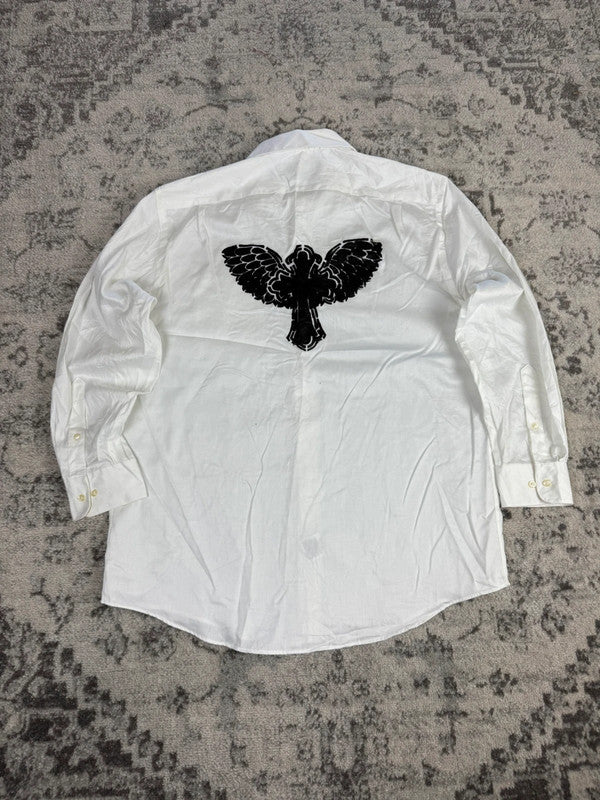 Chemise blanche design streetwear y2k hip-hop fait main taille L n•499