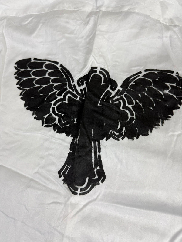 Chemise blanche design streetwear y2k hip-hop fait main taille L n•499