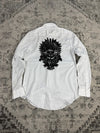 Chemise blanche design streetwear y2k hip-hop fait main taille S n•500