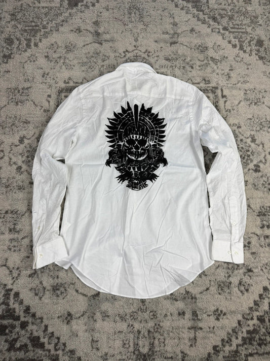 Chemise blanche design streetwear y2k hip-hop fait main taille S n•500