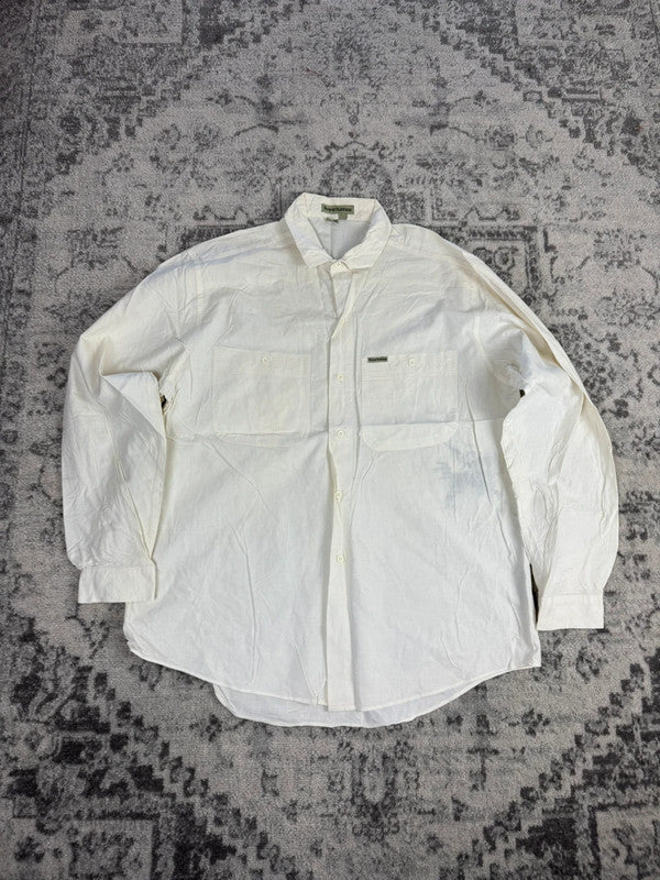 Chemise blanche design streetwear y2k hip-hop fait main taille L n•501