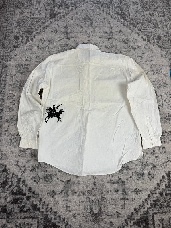 Chemise blanche design streetwear y2k hip-hop fait main taille L n•501