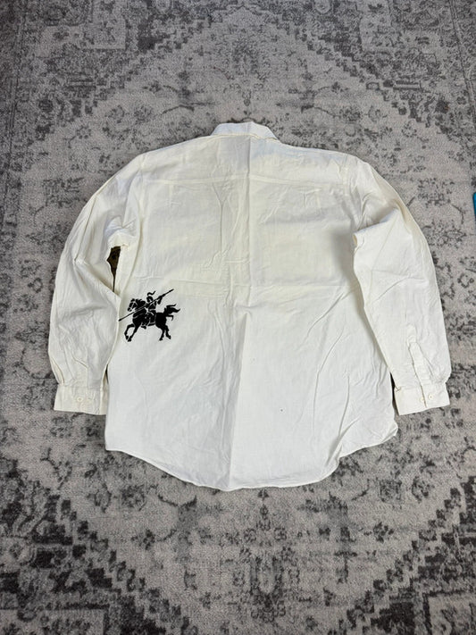 Chemise blanche design streetwear y2k hip-hop fait main taille L n•501