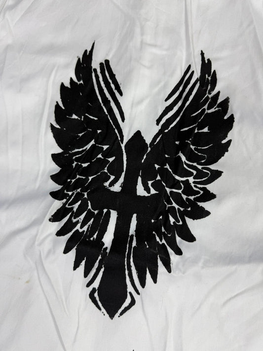 Chemise blanche design streetwear y2k hip-hop fait main taille M n•503